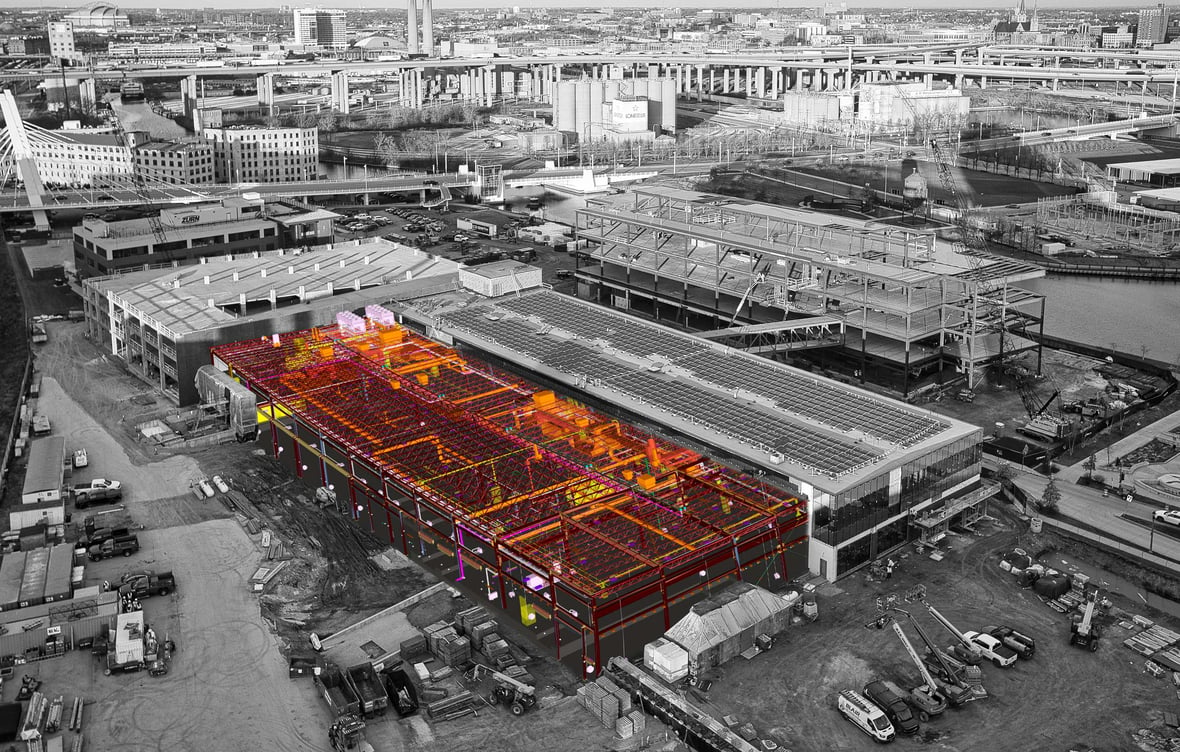 Virtual Design & Construction (VDC) Building Information Model (BIM) by C.D. Smith Construction aerial view in its Milwaukee, WI setting