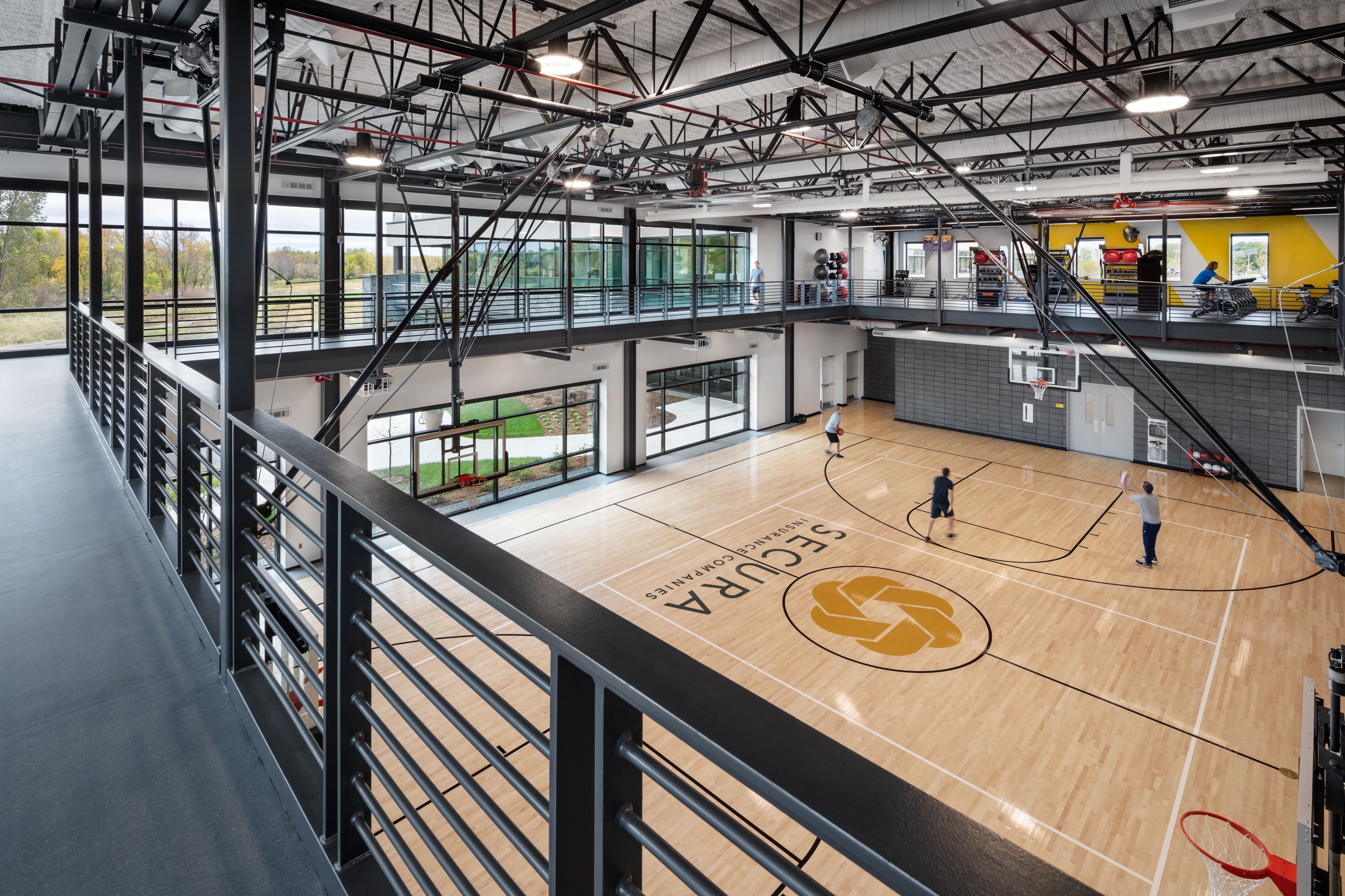 Basketball court & fitness areas of SECURA Insurance Companies' Corporate Headquarters - Building achieved WELL Gold Certification