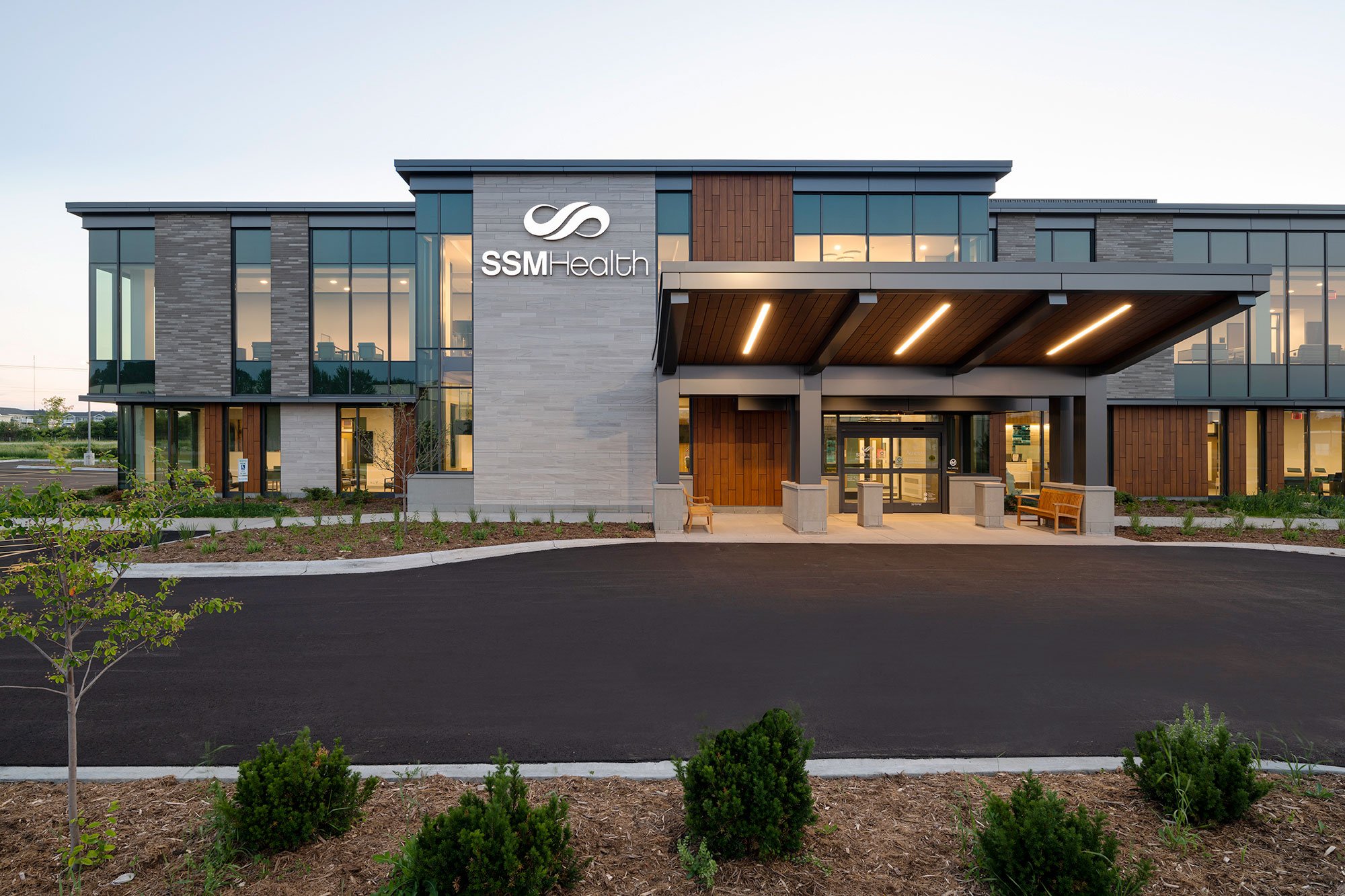 Front entrance of SSM Health's Beaver Dame Clinic - WELL-certified facility built by C.D. Smith Construction