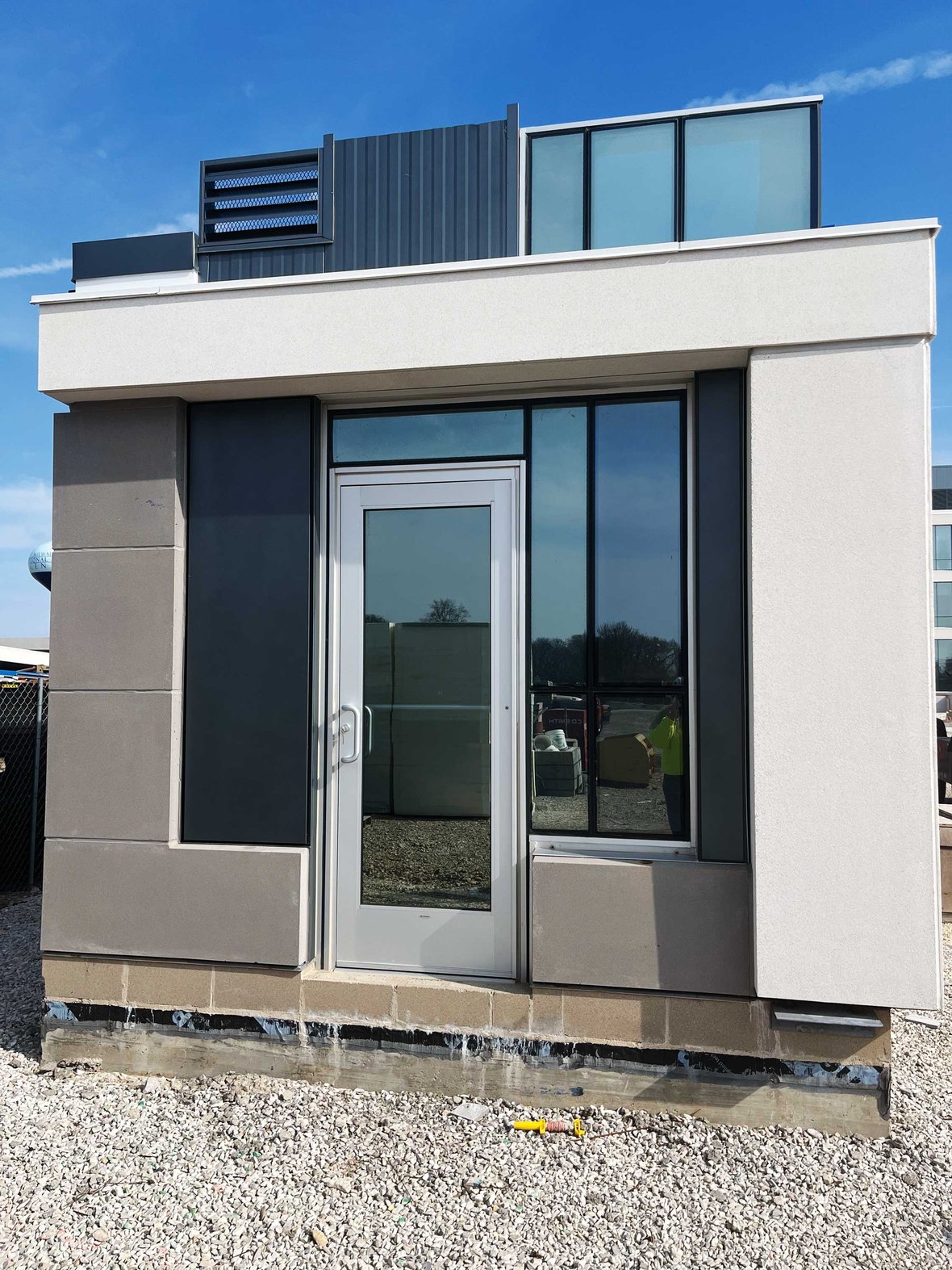 On-site mock-up showcasing door and façade connection testing to validate design integrity and construction sequencing in Milwaukee Wisconsin with CD Smith