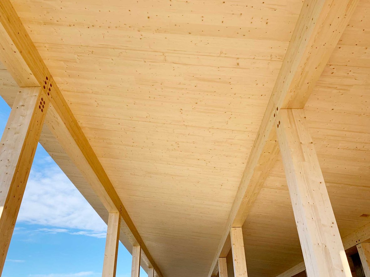 Mass timber ceiling on 25th floor to celebrate topping off Ascent mass timber tower as world's tallest with C.D. Smith Construction