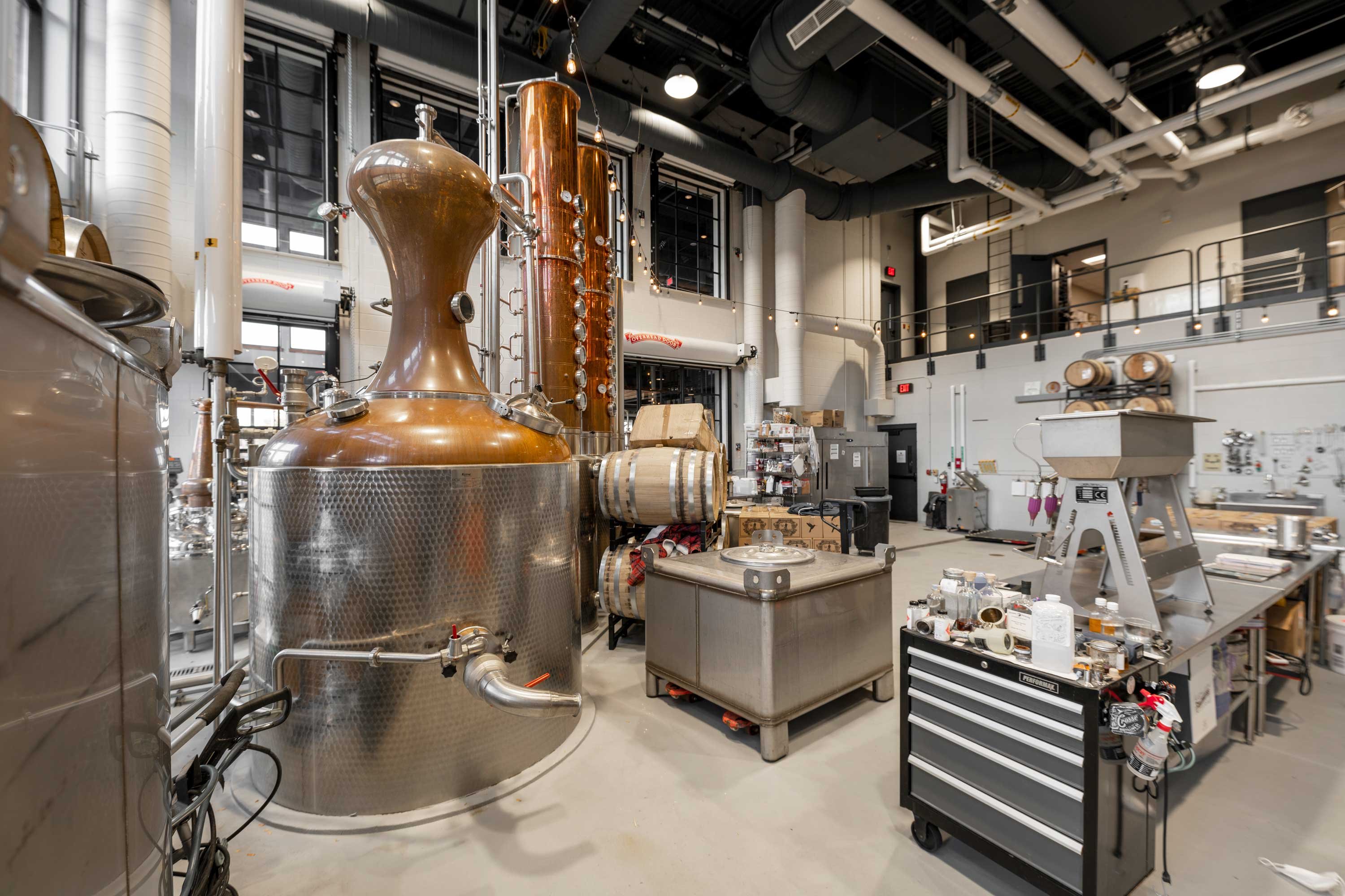 La Crosse Distillery modern industrial interior built by C.D. Smith Construction Manager