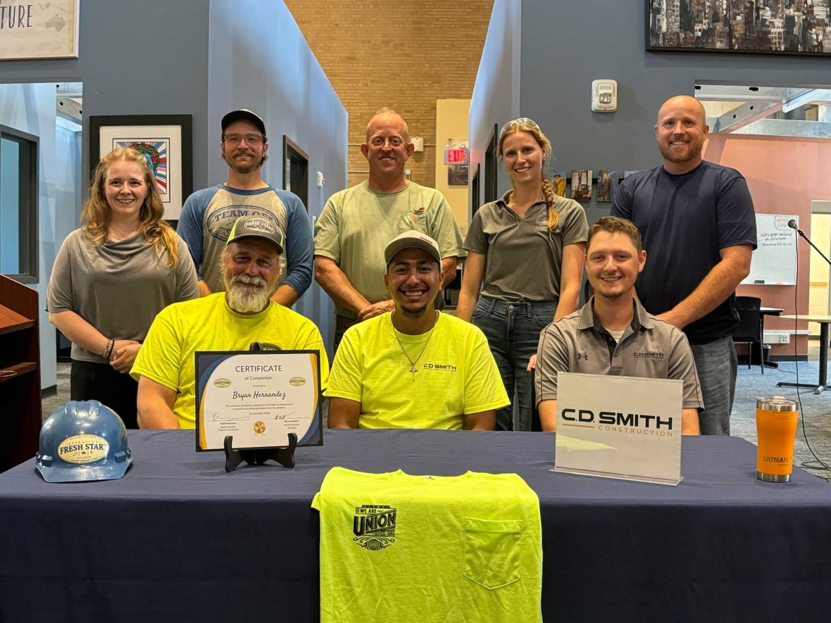 Bryan Hernandez at signing with C.D. Smith Construction, Operation Fresh Start and Laborers Local 464 Wisconsin
