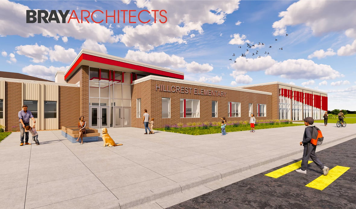 Pulaski Community School District Hillside Elementary Project Rendering of Exterior Addition with CD Smith Construction Bray Architects in Wisconsin