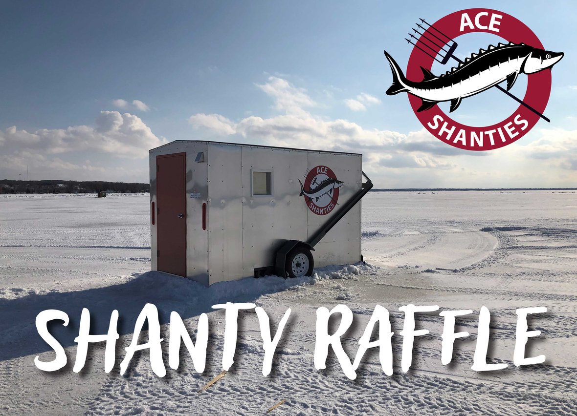 Resulting ACE Shanties project on Lake Winnebago in Fond du Lac Wisconsin for Construction and Skilled Trades Career and Technical Education Shanty Raffle