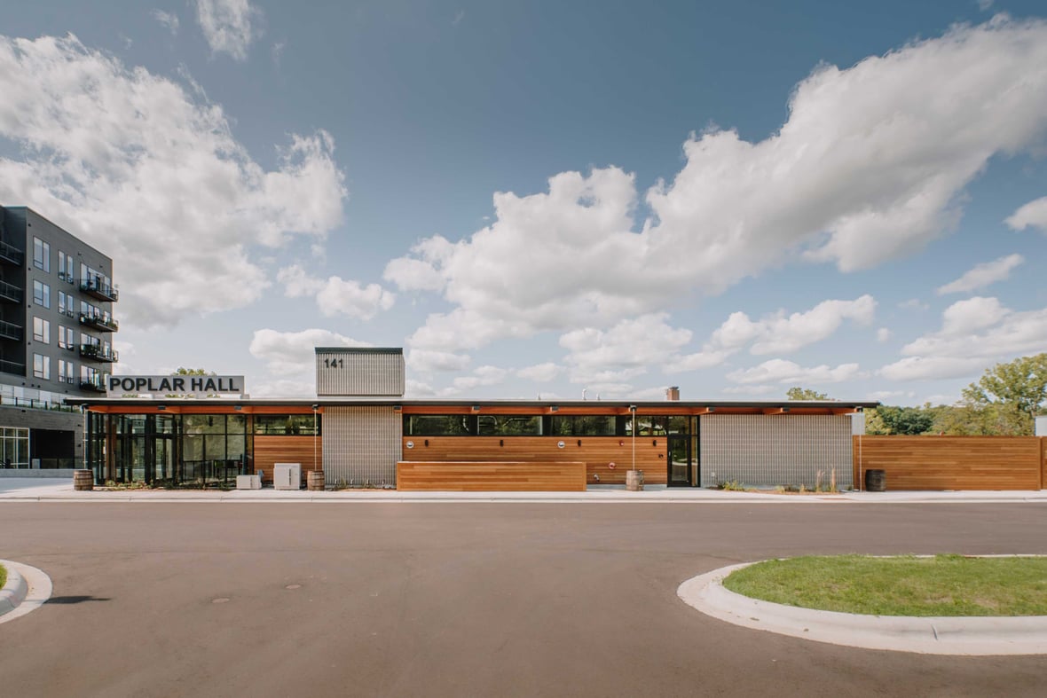 RiverHeath Poplar Hall Event Space mass timber sustainable building with C.D. Smith Construction Manager