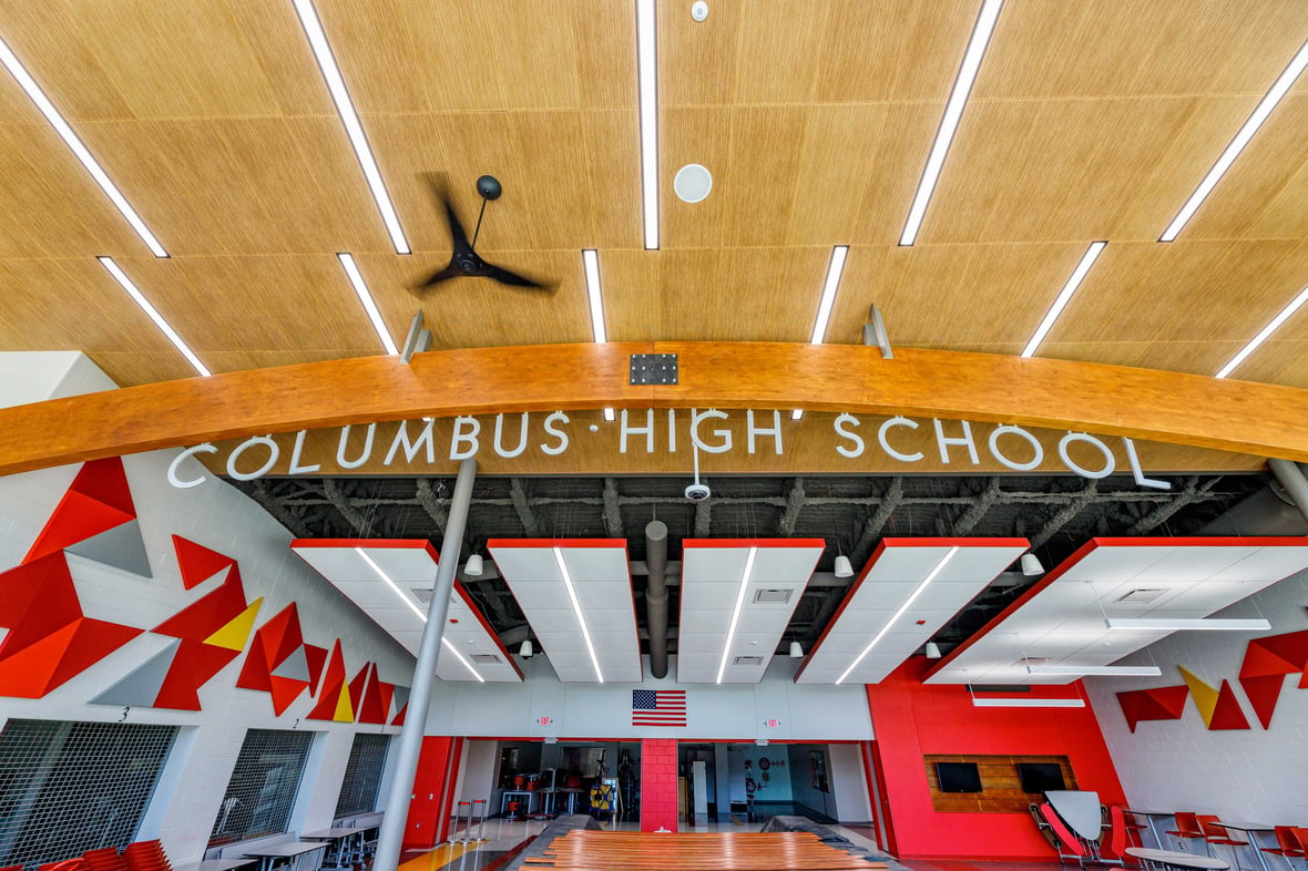 Interior high school entrance for Columbus School District education construction in Wisconsin