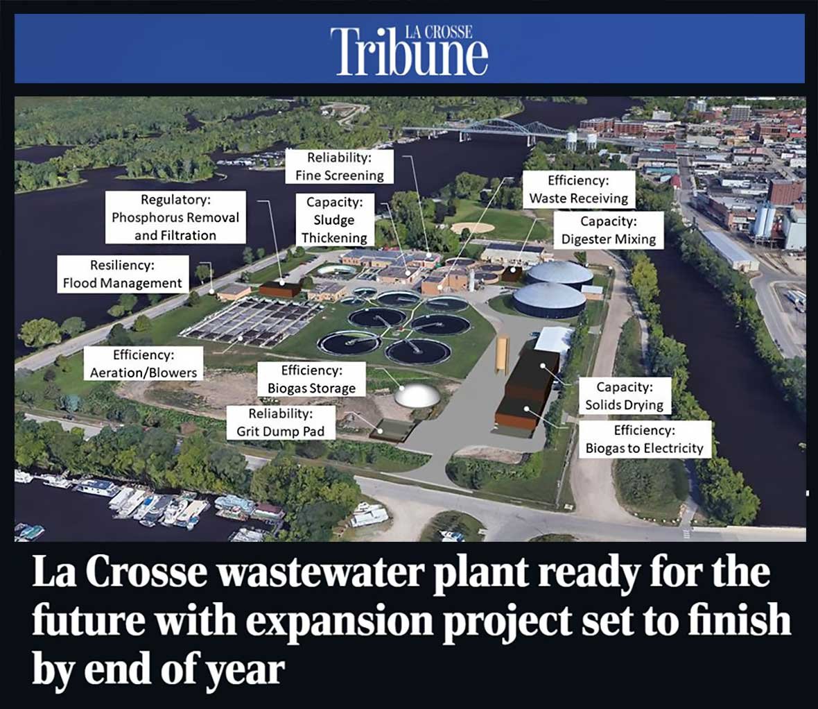 La Crosse Tribune media coverage of wastewater plant construction with WWTF superintendent and C.D. Smith