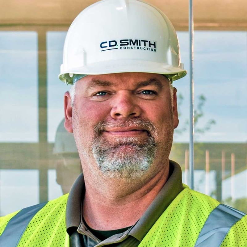C.D. Smith Construction Superintendent Nate Petersen headshot at Corporate Headquarters