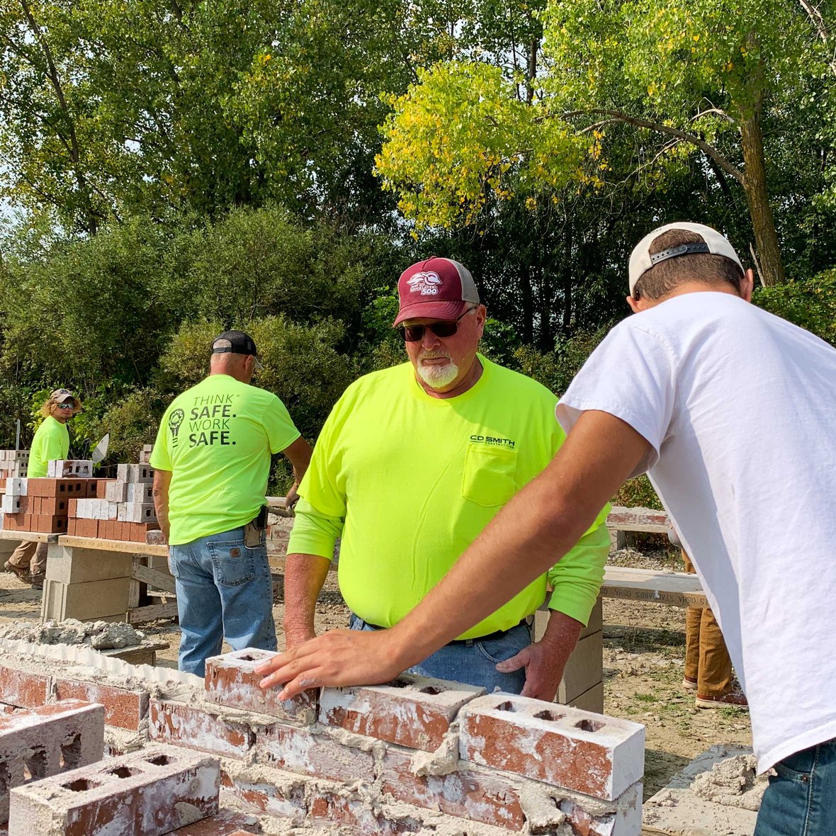 C.D. Smith Construction Workers doing hands-on masonry training at the Bricklayer 500