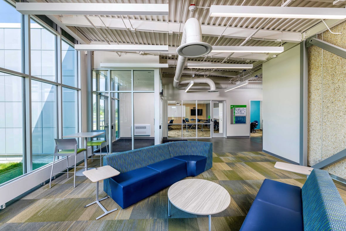 Entrance lobby of the newly constructed Moraine Park Technical College AIR Center in Fond du Lac, Wisconsin, built by CD Smith.