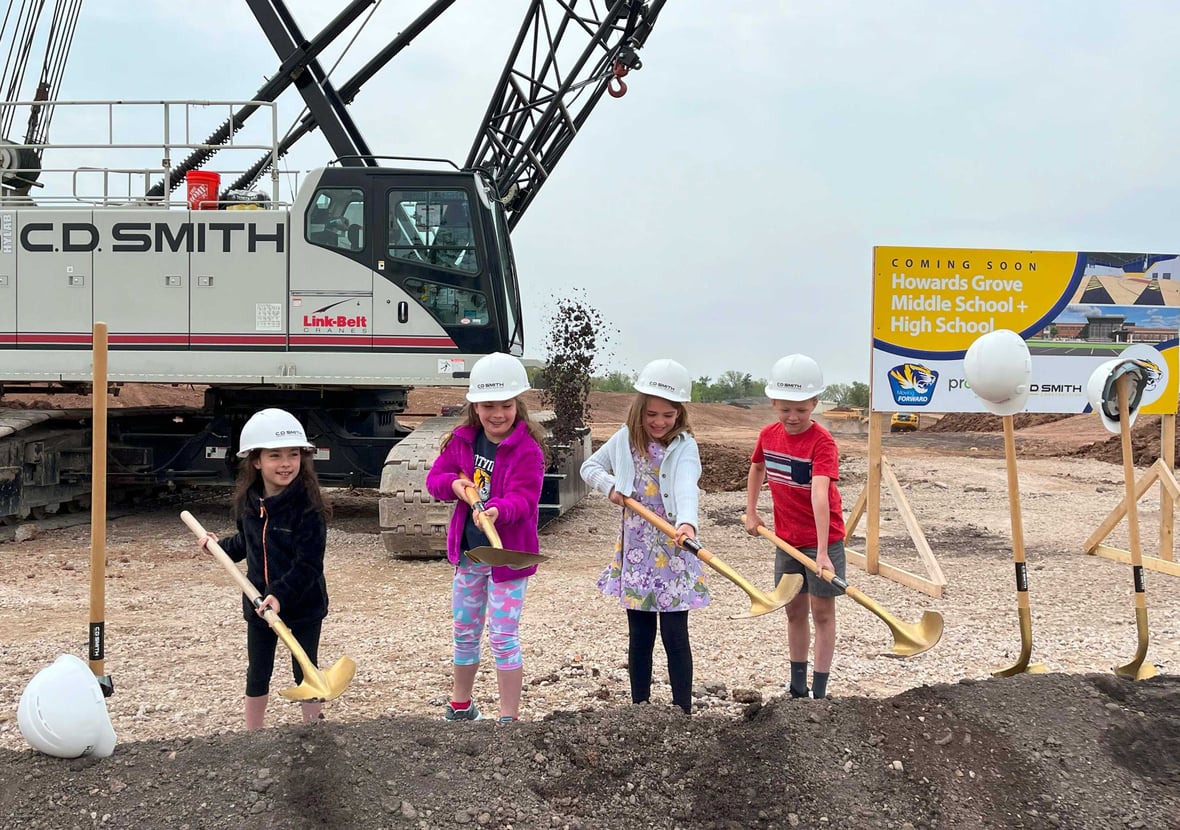Students at Howards Grove School District Groundbreaking Project with CD Smith Construction