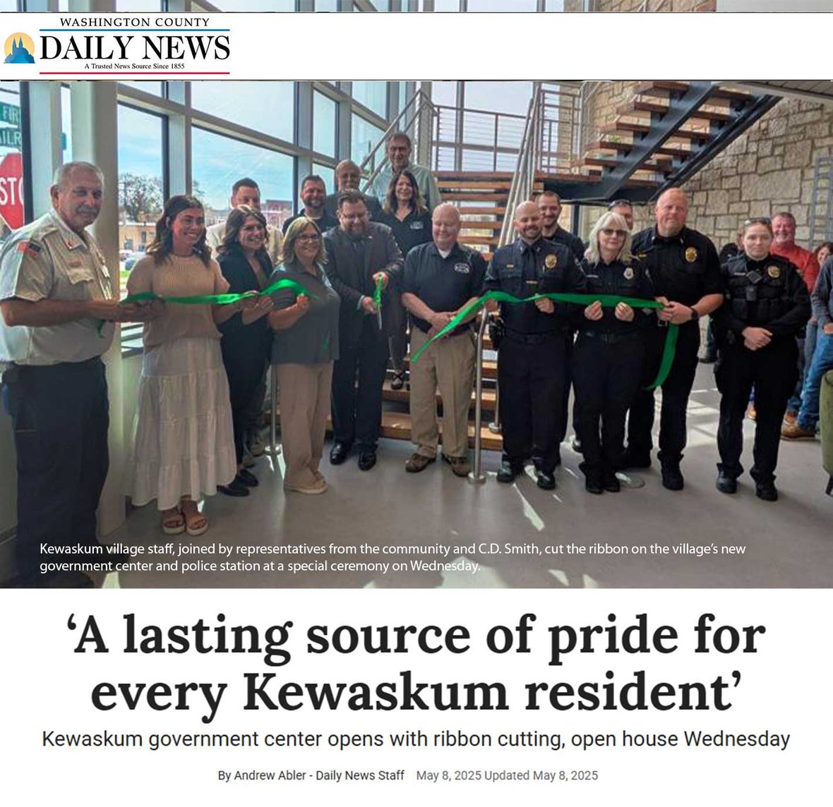 Promotional graphic or project overview of the Kewaskum Community Government Center construction in May 2025.
