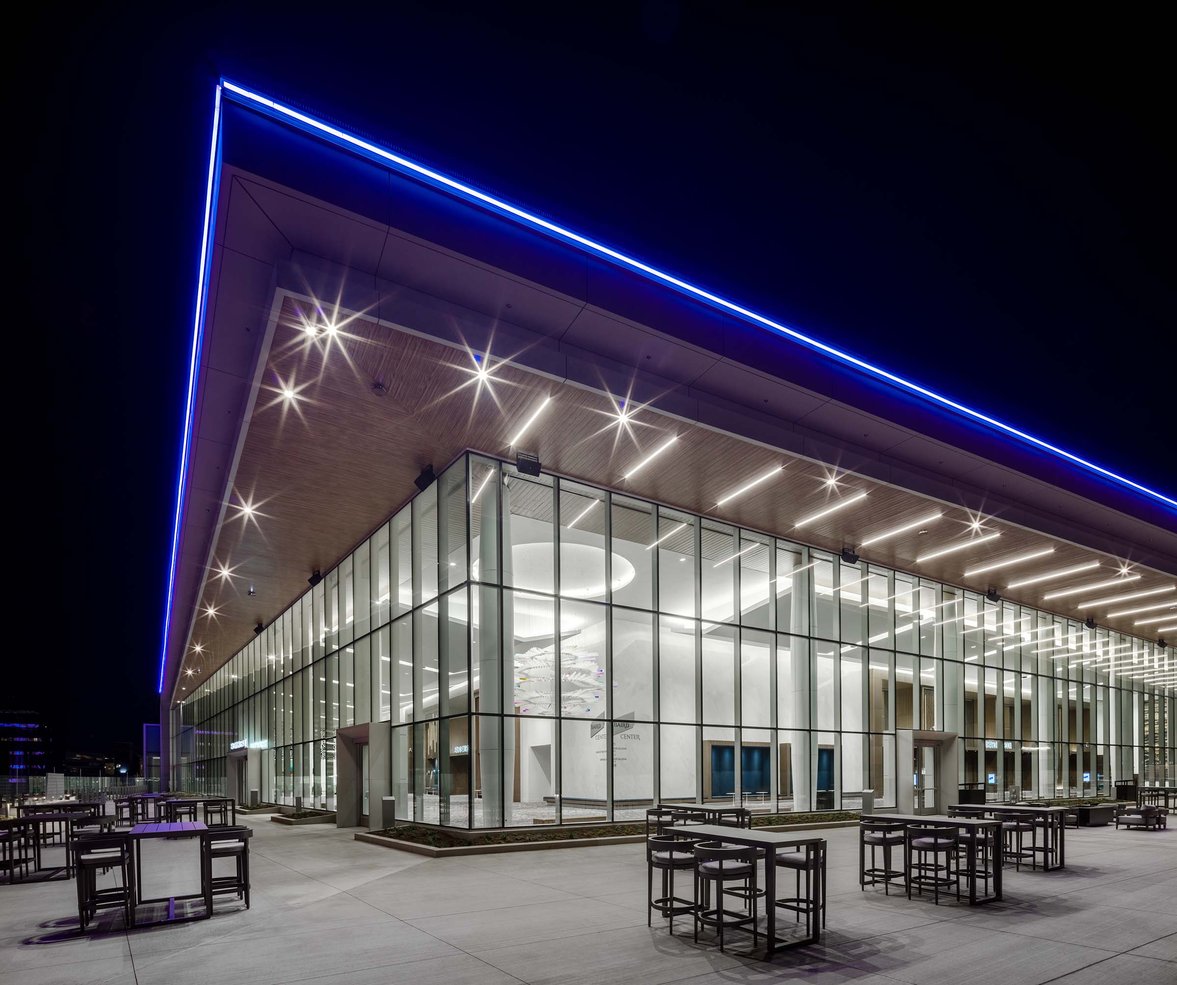 05-Baird Center Sky View Terrace experior photo at night in Milwaukee Wisconsin completed project photo