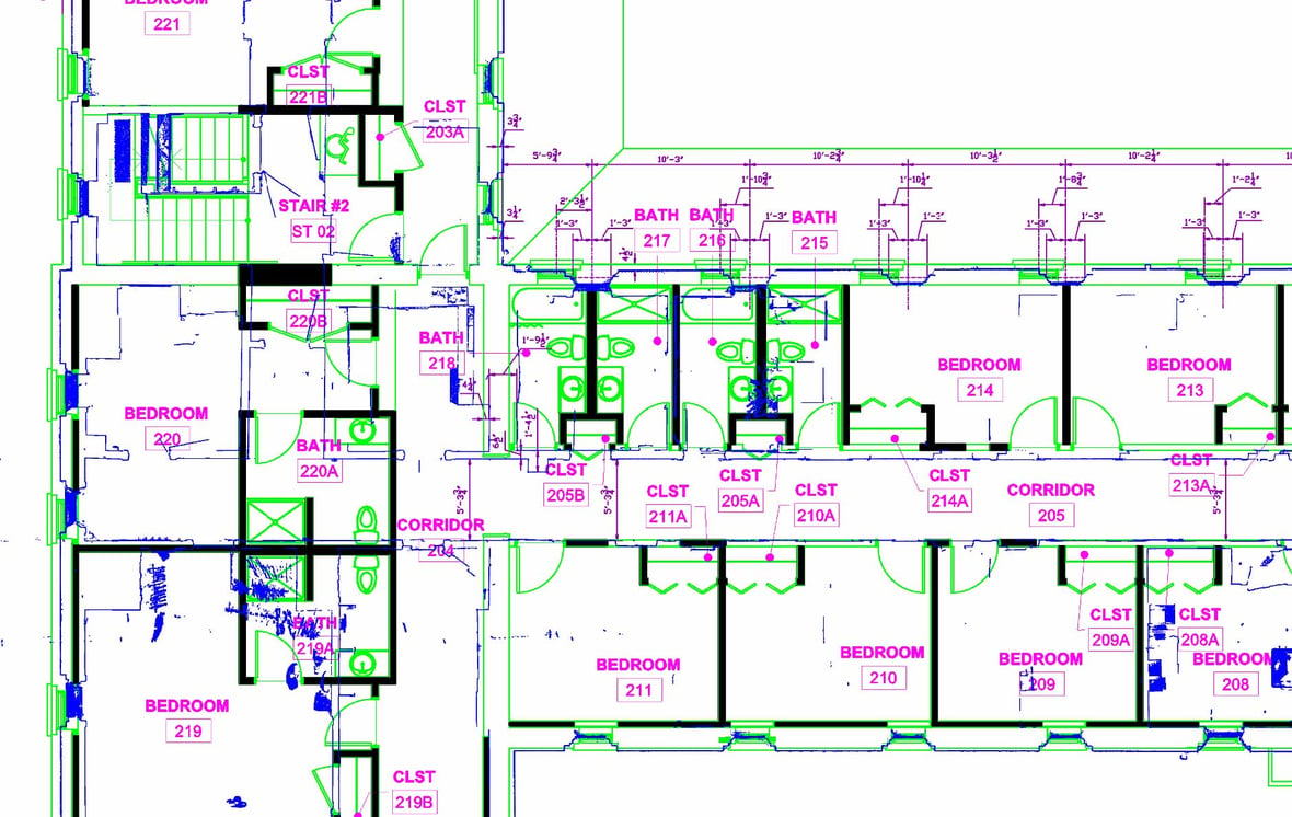 Floor plan resulting from laser scan of existing conditions verification