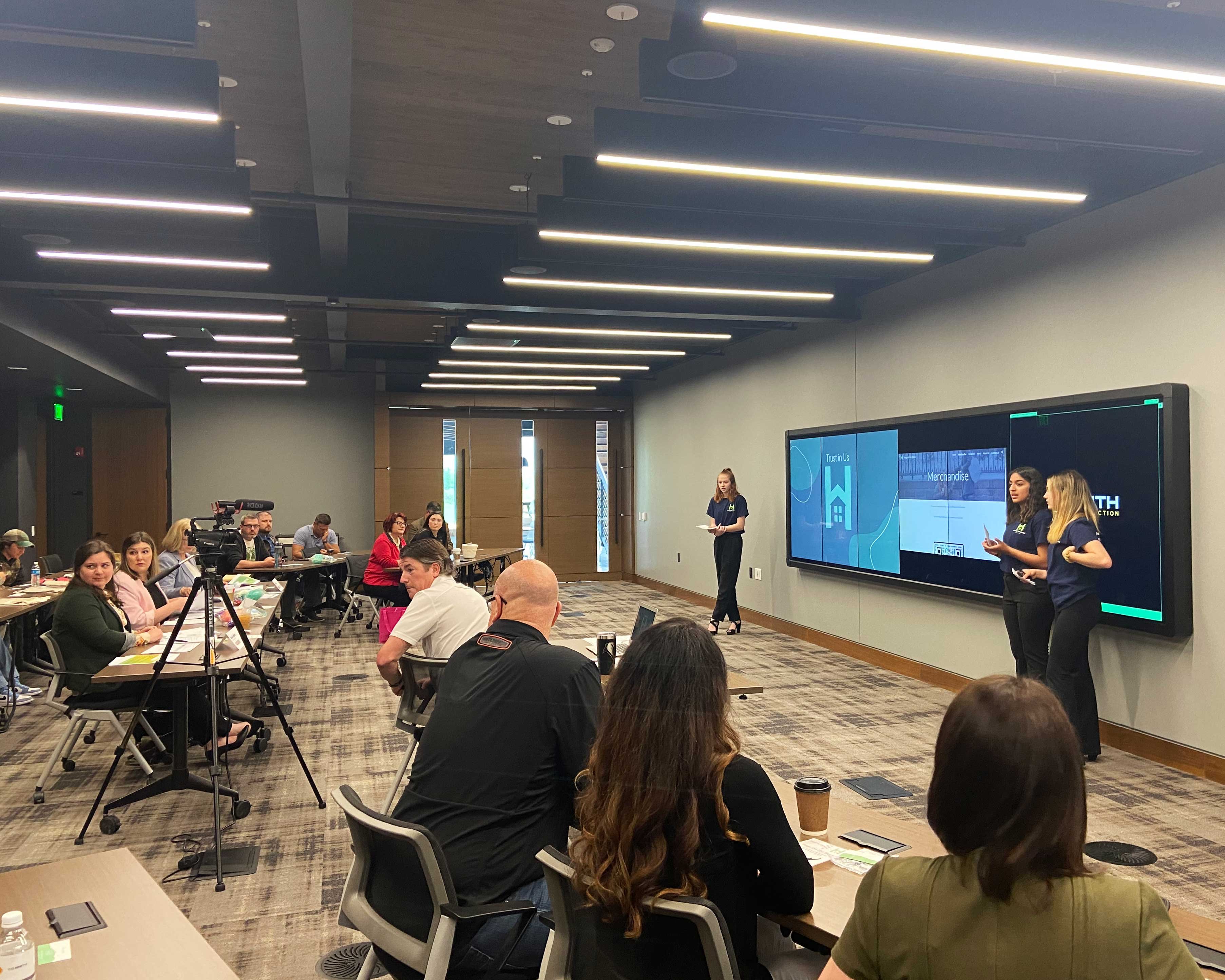 INCubatoredu@nfdl entrepreneurship program presentations from Horace Mann High School students at C.D. Smith Construction headquarters