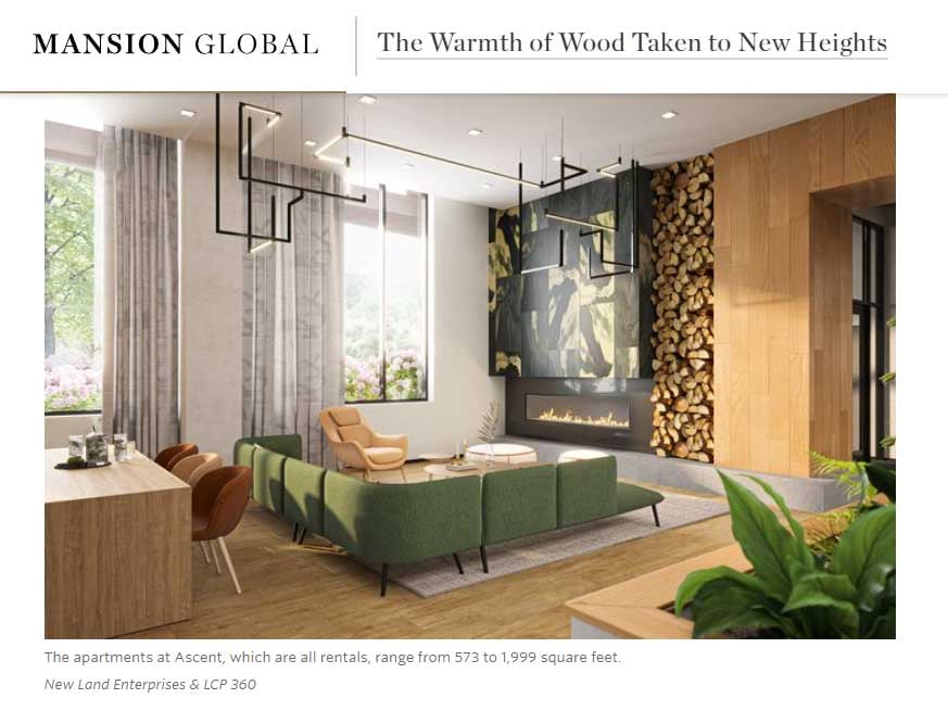 Interior Rendering of Ascent luxury apartment mass timber building - C.D. Smith Construction