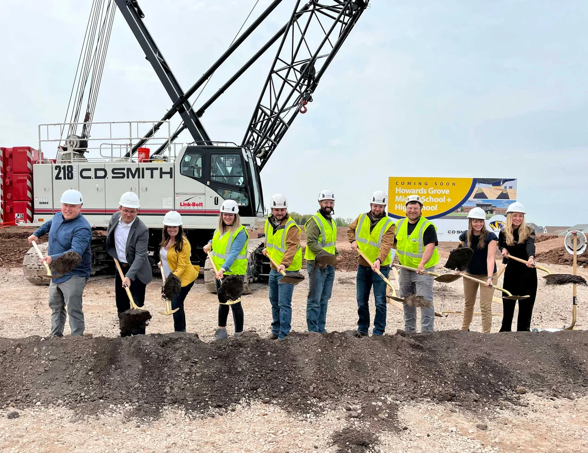 Architects and building project team members at Howards Grove School District Groundbreaking Project with CD Smith Construction