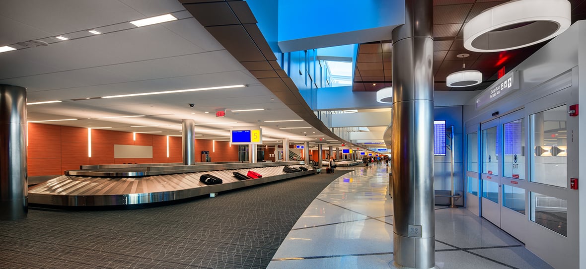 The General Mitchell International Airport Baggage Claim project was a phased deconstruction and reconstruction of a new baggage claim building, mezzanine offices, and lower level mechanical and carousel equipment space that was completed by C.D. Smith. This project was LEED cerftified, due to its green roof and its energy efficient design.