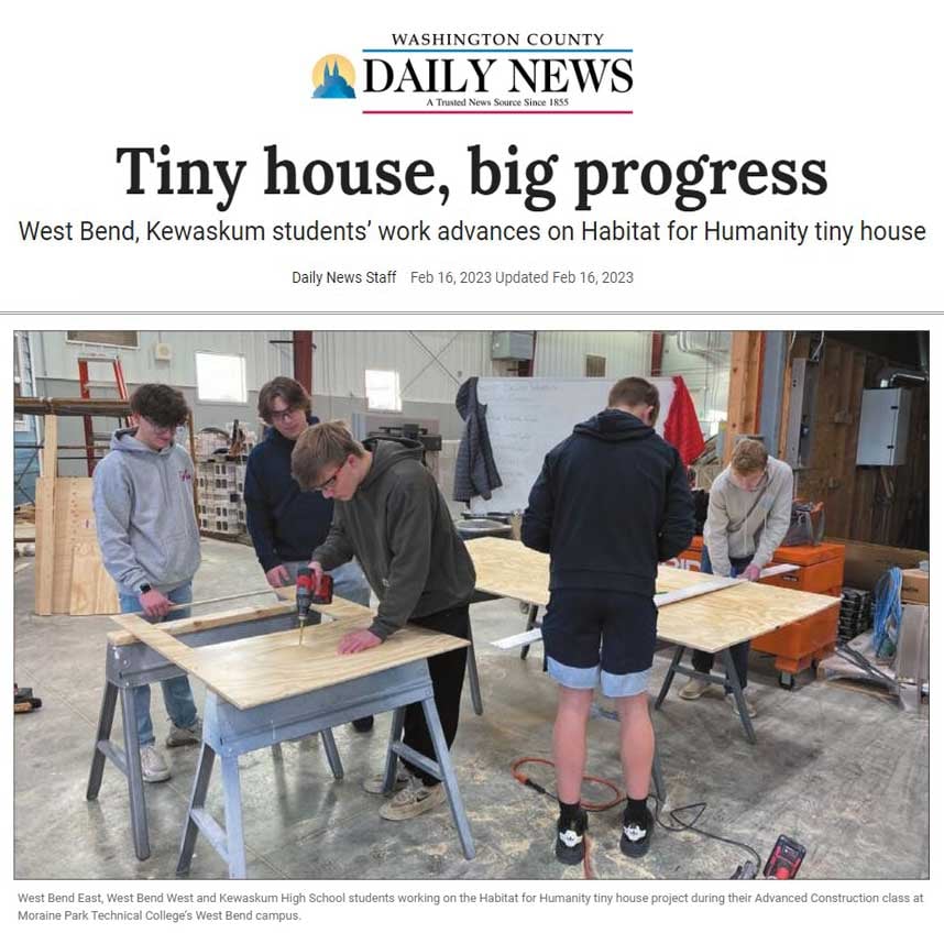 Article about Wisconsin students building tiny house in Advanced Construction Class 