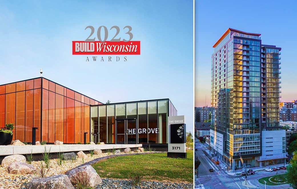 2023 Build Wisconsin Awards with Schneider The Grove and Ascent Milwaukee winning in Wisconsin with C.D. Smith Construction