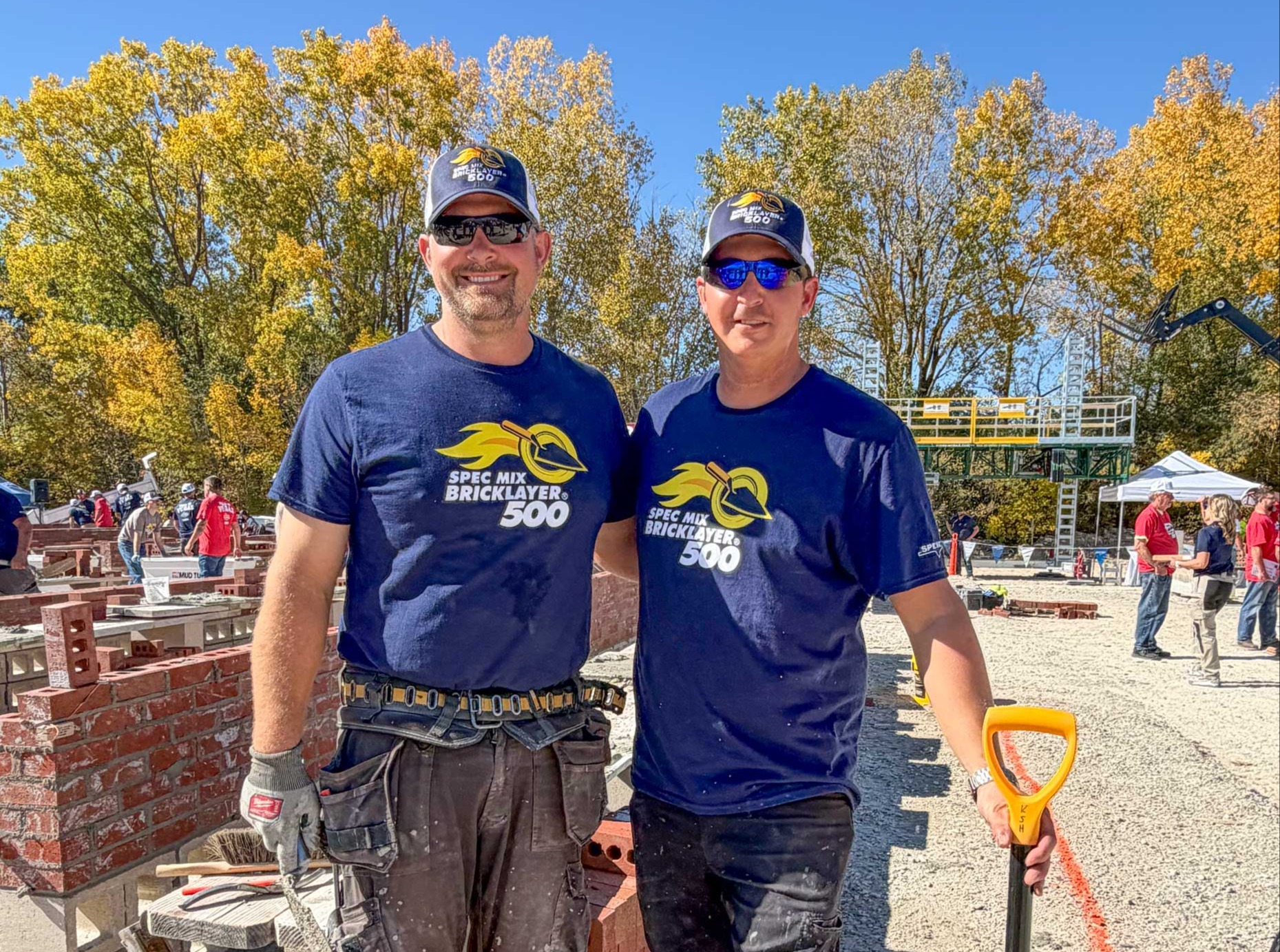 C.D. Smith masonry superintendent Zach Theobald and mason tender Kyle Hughes at the 2026 SPEC MIX Bricklayer 500 Wisconsin Regional in Fond du Lac.