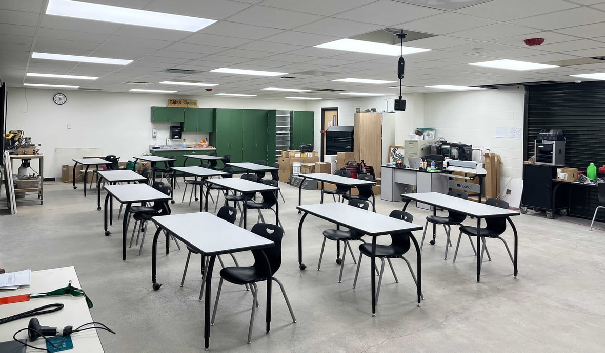 Technology education classroom at James Williams Middle School designed for hands-on learning and flexible instruction
