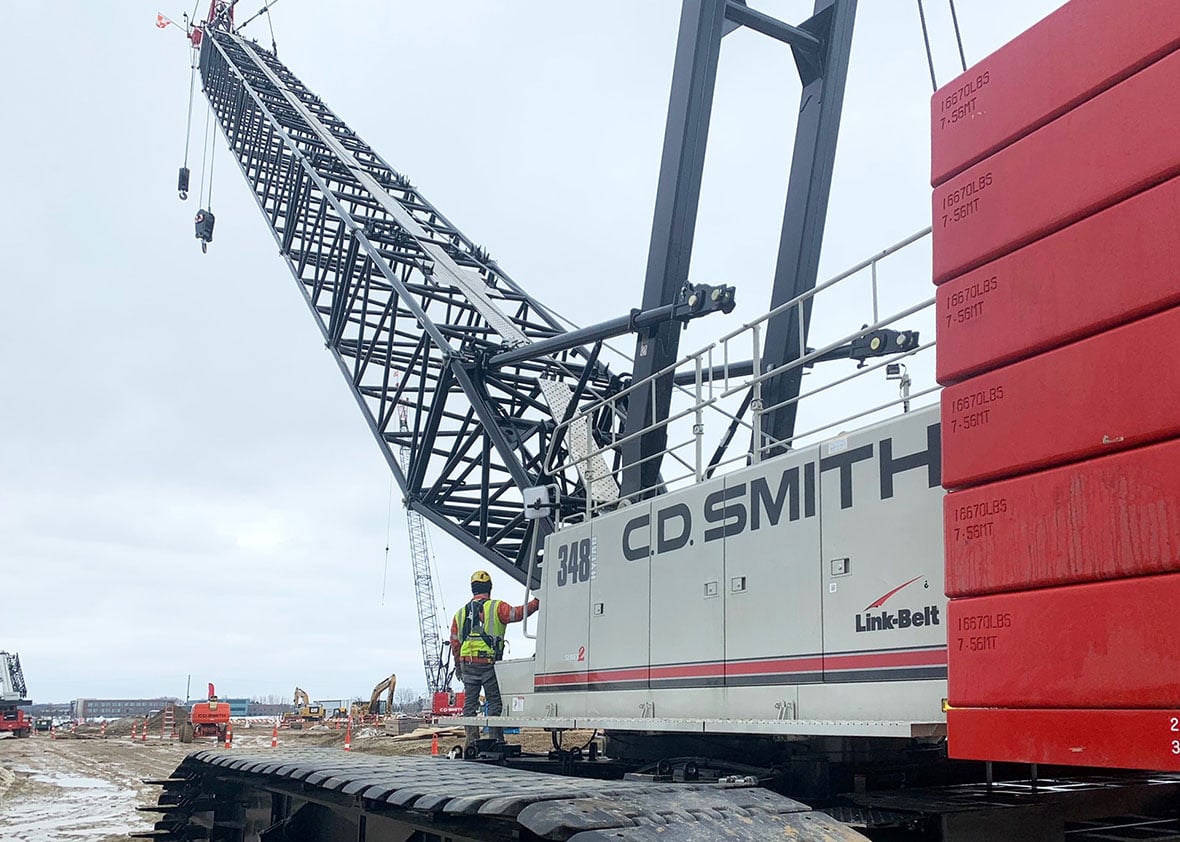 New 300-ton Construction Crane Added to C.D. Smith's Fleet with Full Project Schedule for Heavy Equipment Operators.