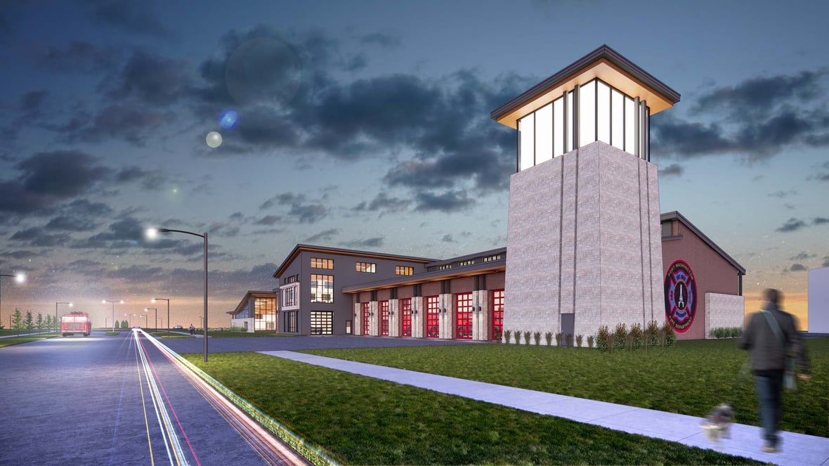 Architectural renderings of Port Washington Public Safety Building—a new police and fire facility in Wisconsin designed for efficiency and growth.