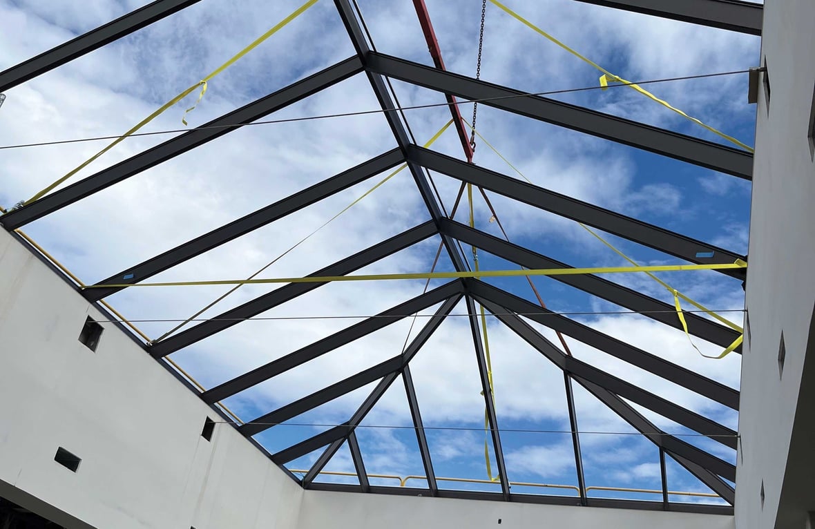Interior view of skylight framing at Sunnyside Elementary School during construction