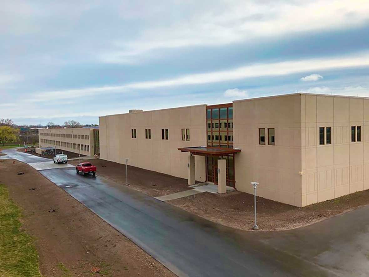 Aerial Perspective of Acuity North Parking Structure and Fieldhouse