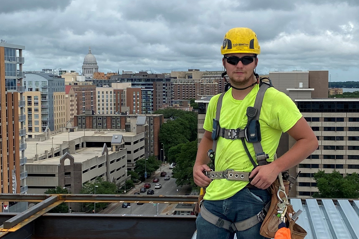C.D. Smith Construction Carpentry Apprentice Austin Ferch at Madison Project Jobsite