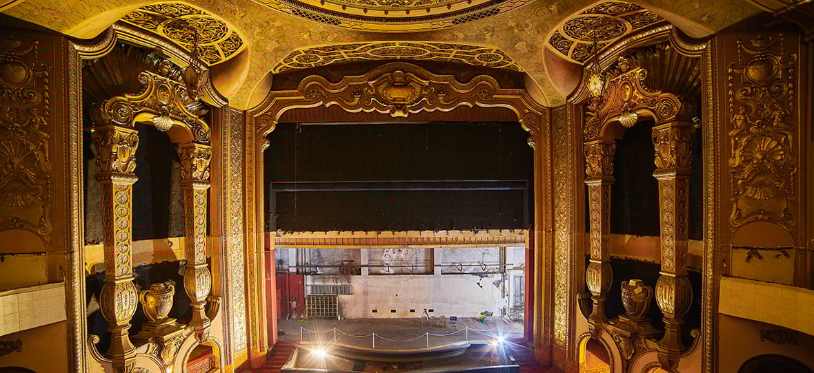 Before and after photos Milwaukee Symphony Orchestra historic restoration construction project theater + stage Warner Grand Theatre Bradley Symphony Center