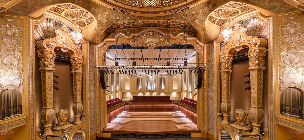Before and after photos Milwaukee Symphony Orchestra historic restoration construction project theater + stage Warner Grand Theatre Bradley Symphony Center