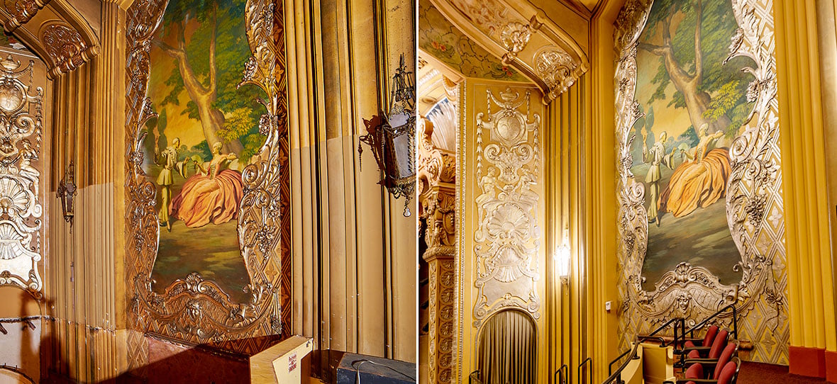 Historic theater before and after photos Milwaukee Symphony Orchestra historic restoration construction project theater + stage Warner Grand Theatre Bradley Symphony Center