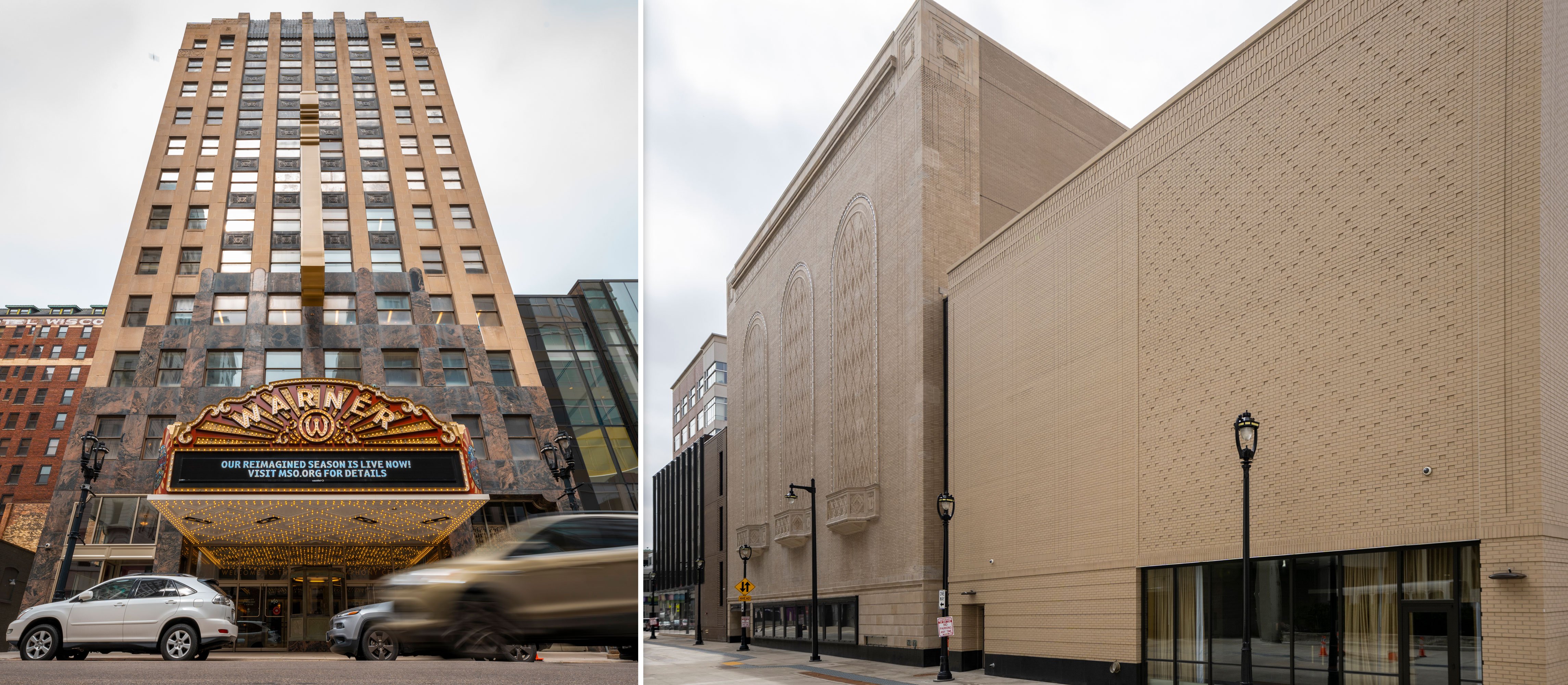 Bradley Symphony Center Warner Grand Theatre facade & historic wall of Milwaukee Symphony Orchestra