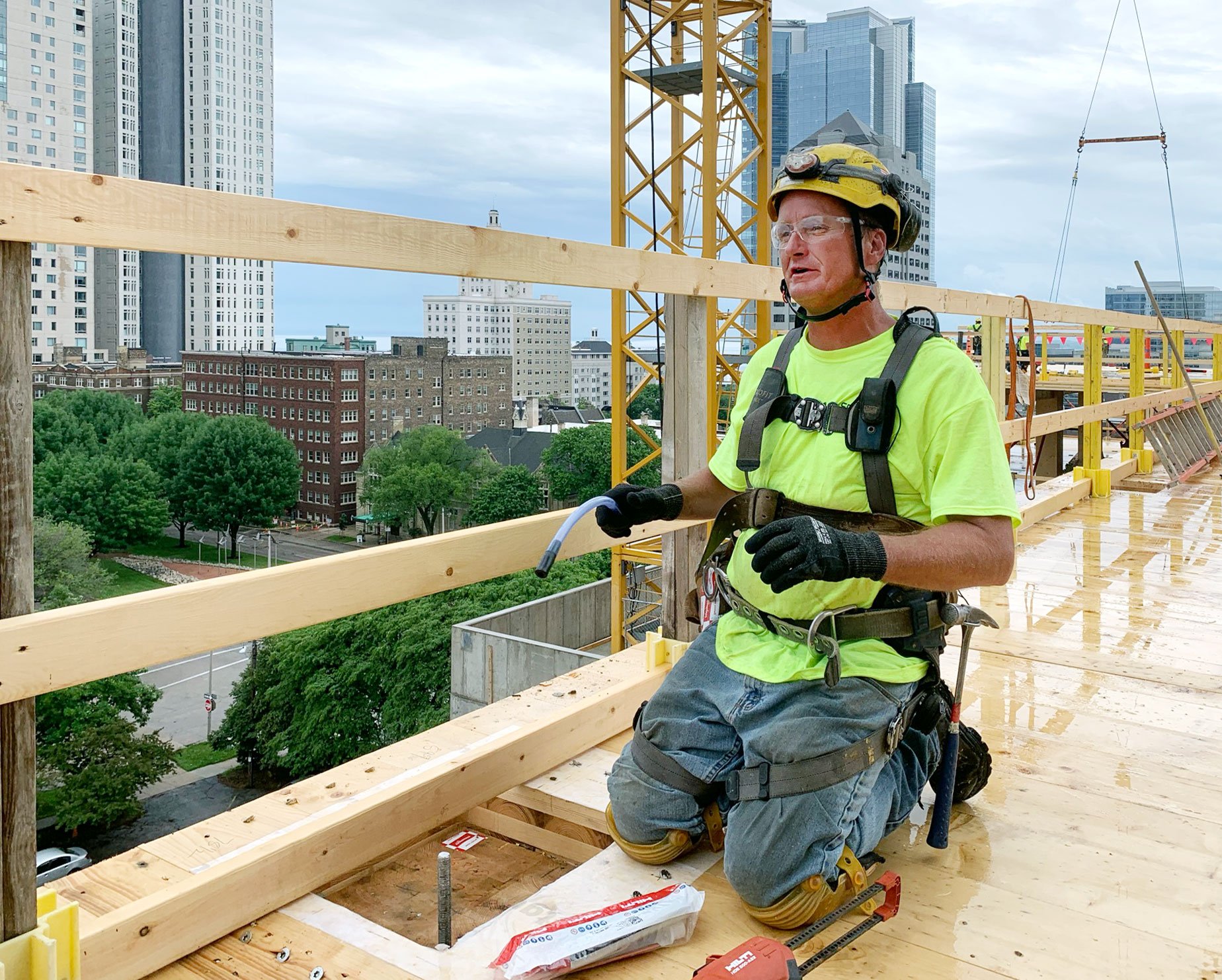 C.D. Smith Construction Carpenter Steve Nash Commercial Construction Trades Mass Timber Construction Ascent Milwaukee Project
