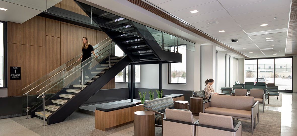 C.D. Smith Construction Manager modern healthcare architecture building project SSM Health Beaver Dam Clinic stairs design