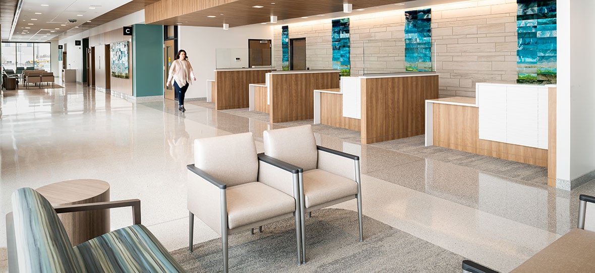 C.D. Smith Construction Manager modern healthcare architecture building project SSM Health Beaver Dam Clinic lobby design