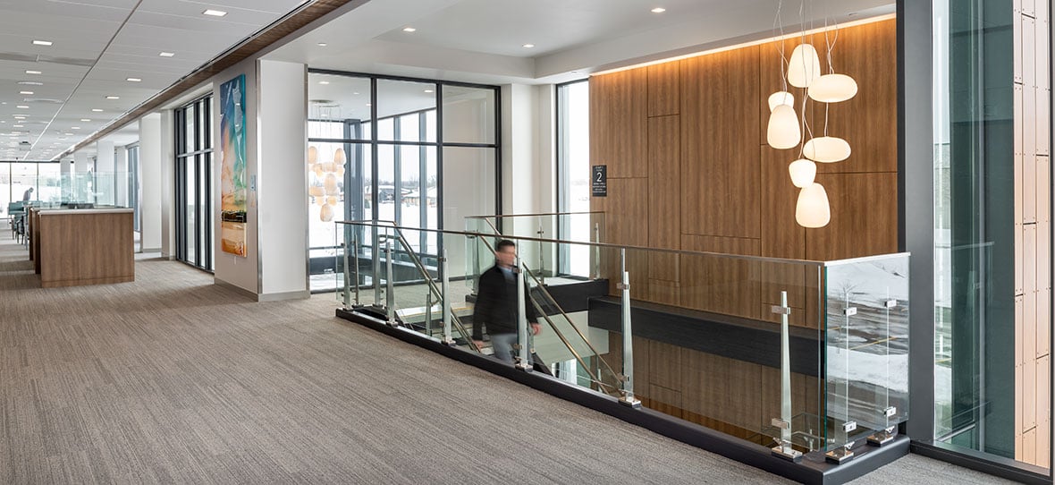 Interior stairway at SSM Health Dean Medical Group and Fond du Lac Regional Clinic built by C.D. Smith Construction