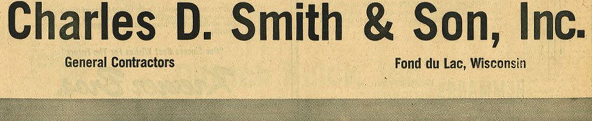 C.D. Smith Construction Manager vintage ad celebrating 35 years as middle-west general contractors of fine buildings.