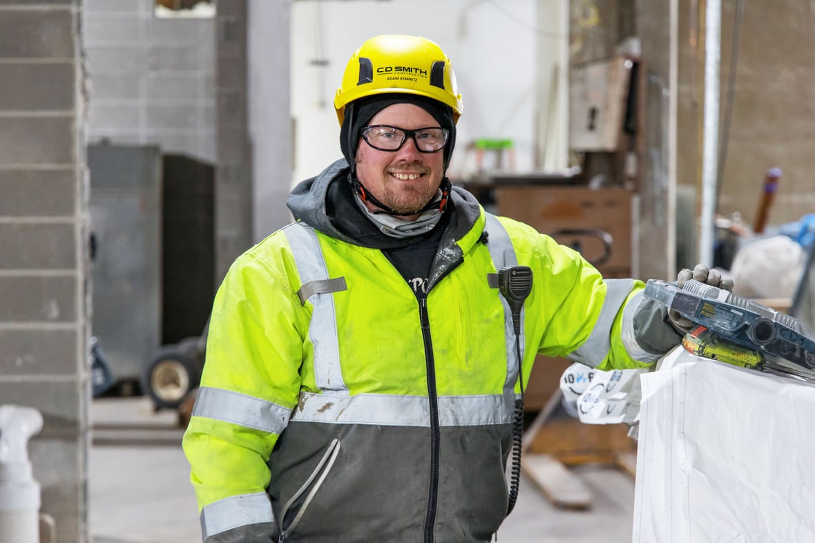 C.D. Smith Construction Safety Representative & Laborer Adam Kemnitz Commercial Trades Construction Project Jobsite Safety