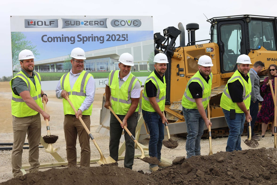 CD Smith Construction Team with Shovels at Sub-Zero Manufacturing Facility Building Project Groundbreaking in Cedar Rapids Iowa