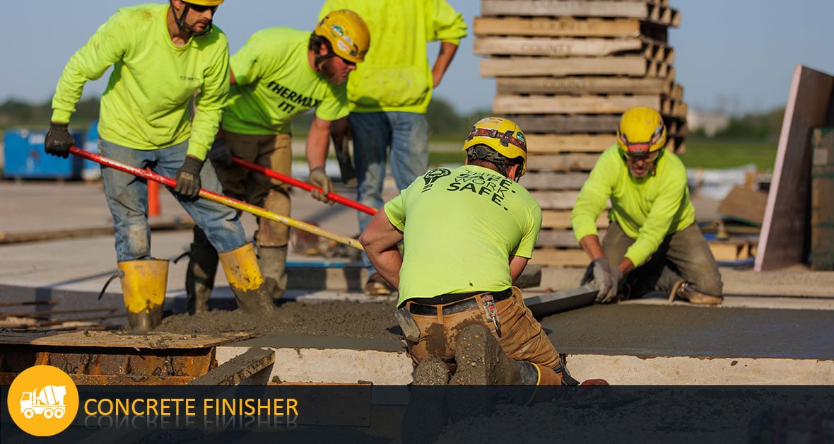 CD Smith construction crew of concrete finishers working on slab on commercial project jobsite in Wisconsin