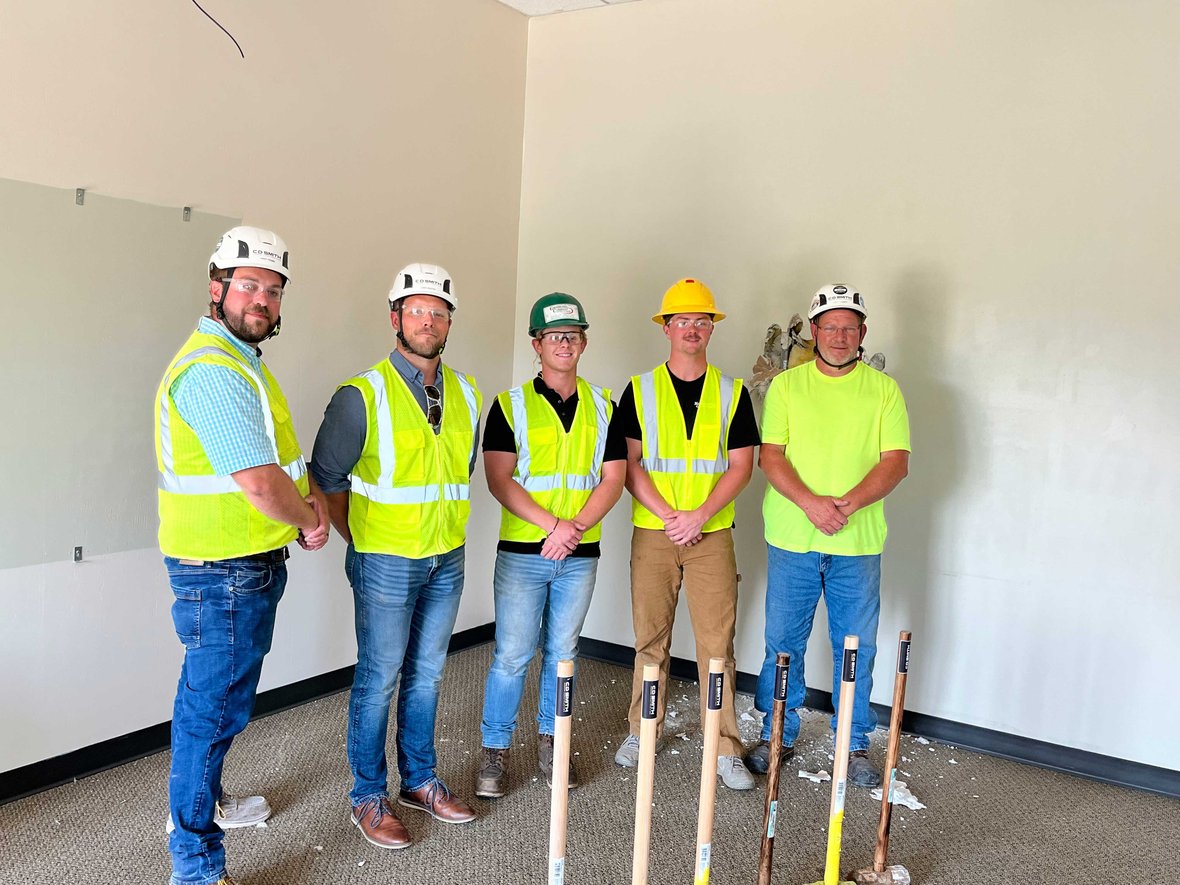 CD Smith crew mentoring Marian University construction management students on nursing space renovation healthcare project