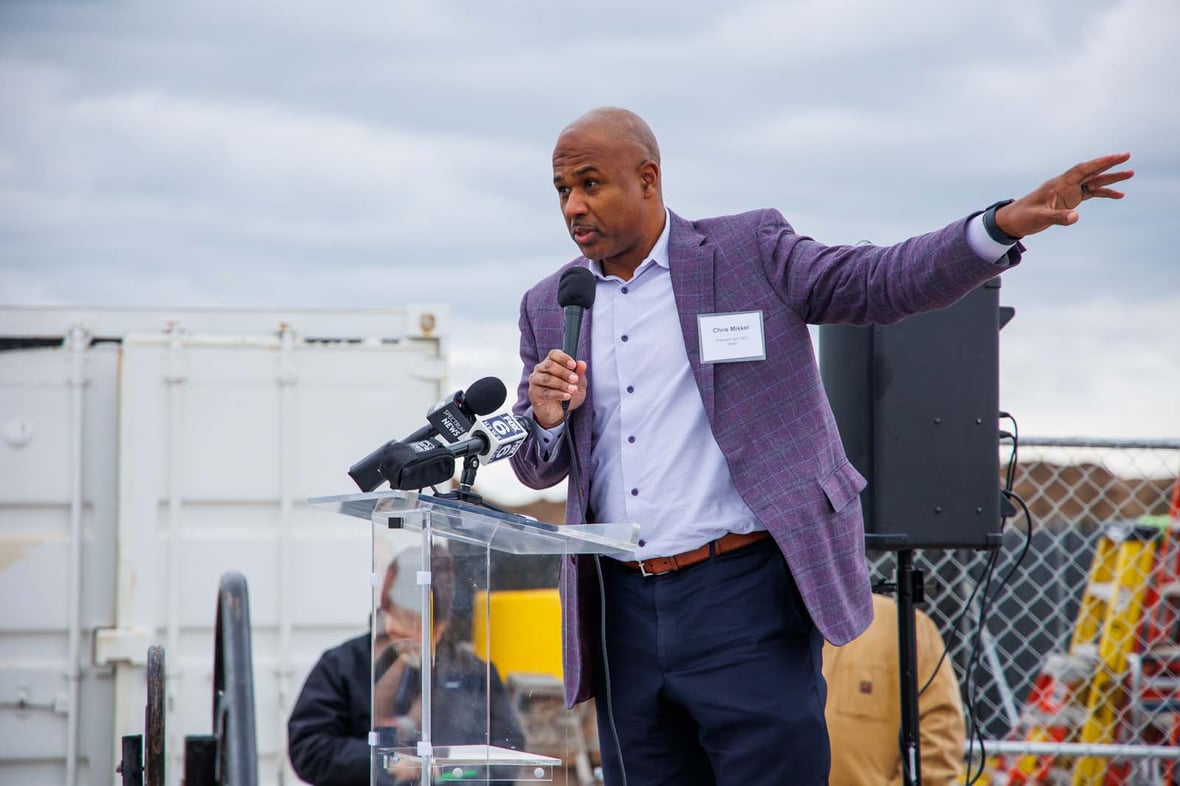 Versiti CEO Chris Miskel speaking at groundbreaking ceremony for the Forensic Science and Protective Medicine Facility project construction with CD Smith