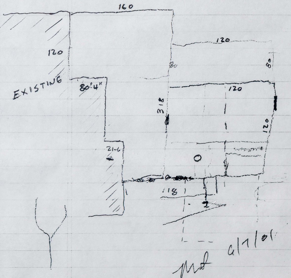 Cocktail Napkin construction sketch for building an addition with Badger Liquor