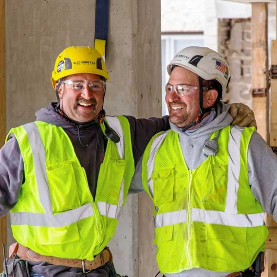 C.D. Smith Construction Crew comradery at Sellery Hall jobsite in Madison Wisconsin