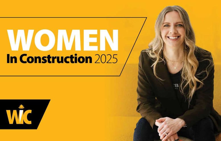 FEAT Image Ana Kraft from Xena Workwear on CD Smith Gold background with WIC Week Logo and Women in Construction 2025