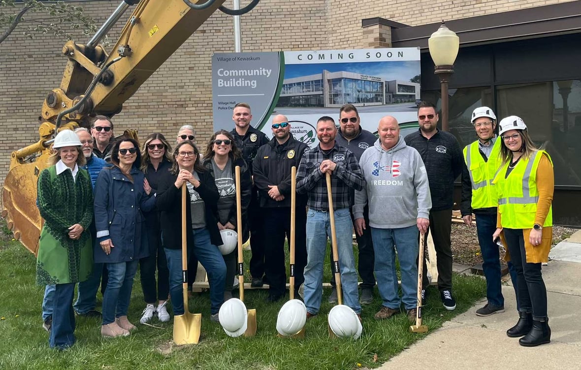 Kewaskum Community Building Group Photo at Demolion Bash and Groundbreaking Event with CD Smith Construction